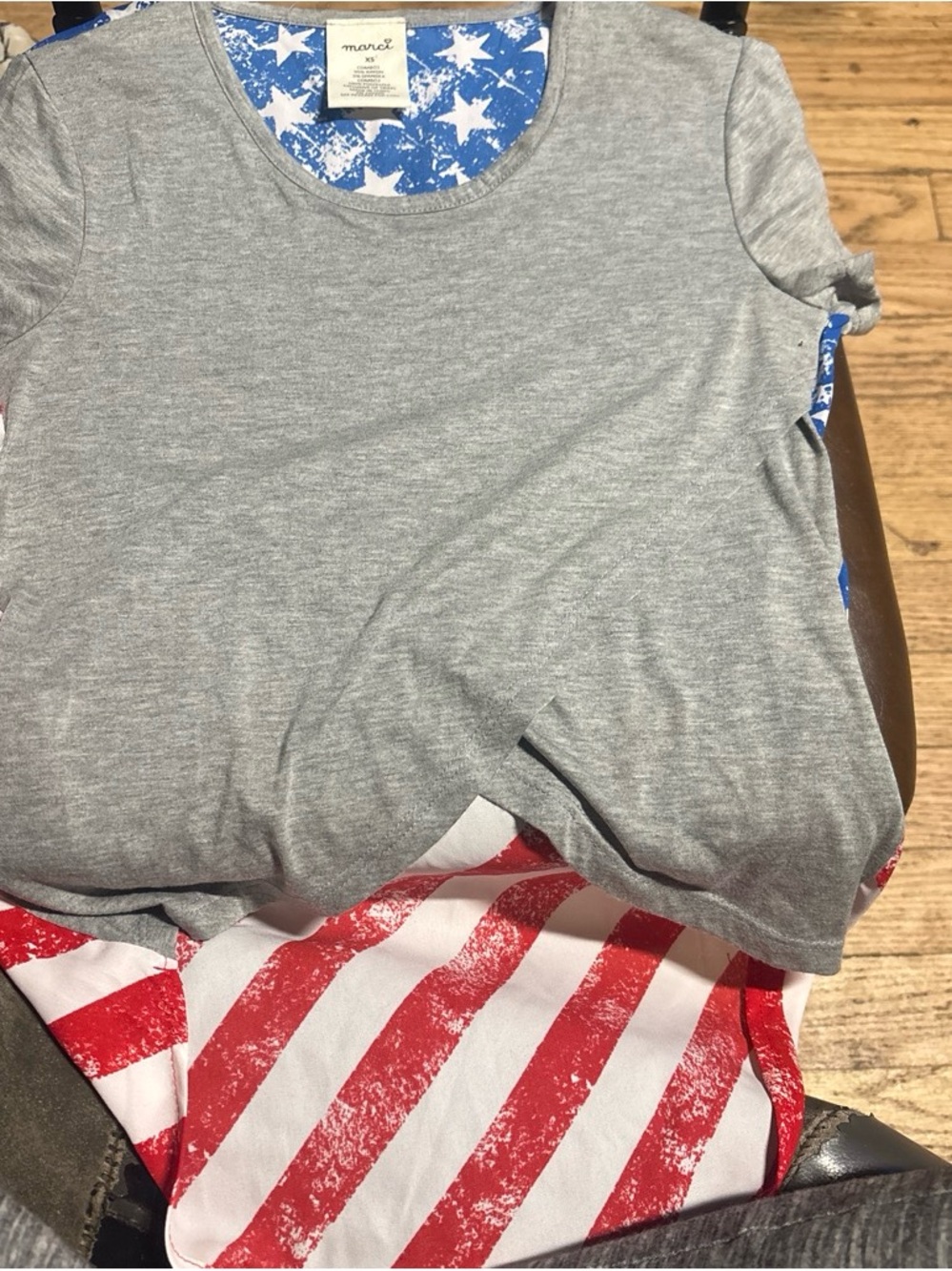 Marci Gray Short Sleeve Tee with Blue Star Back Accent